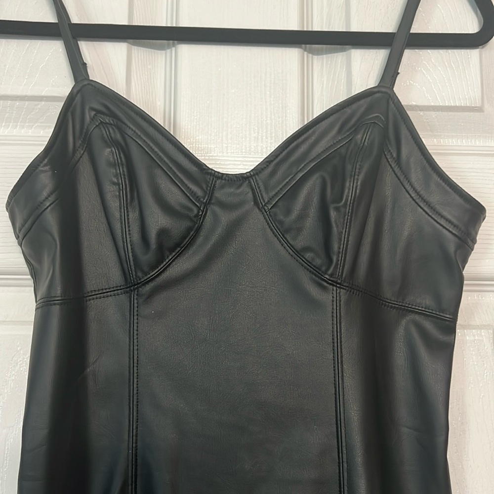Free People Intimately Black Faux Leather Slip Dress SMALL - Picture 4 of 12